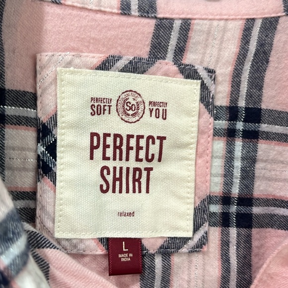 Pink silver sparkle plaid so long sleeve button top - Picture 2 of 10